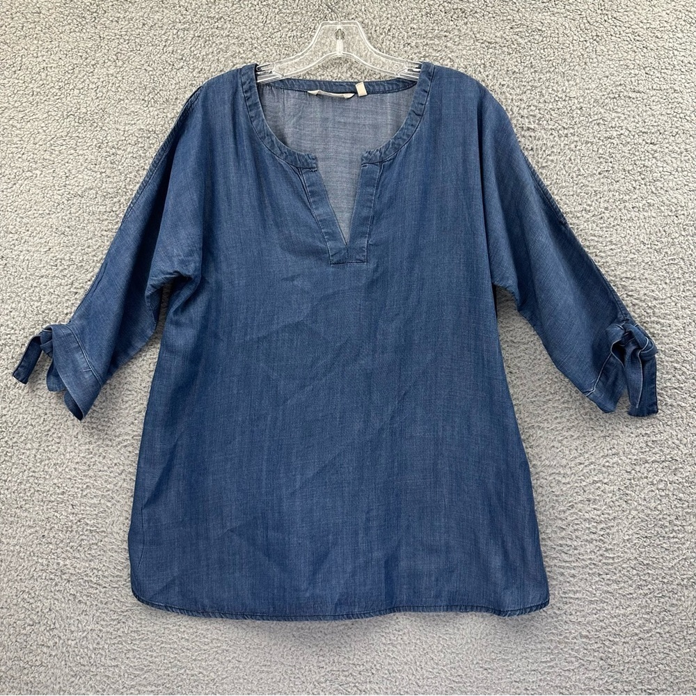 Soft Surroundings Cold Shoulder Tunic Top Chambray‎ Preppy Coastal Women's Small